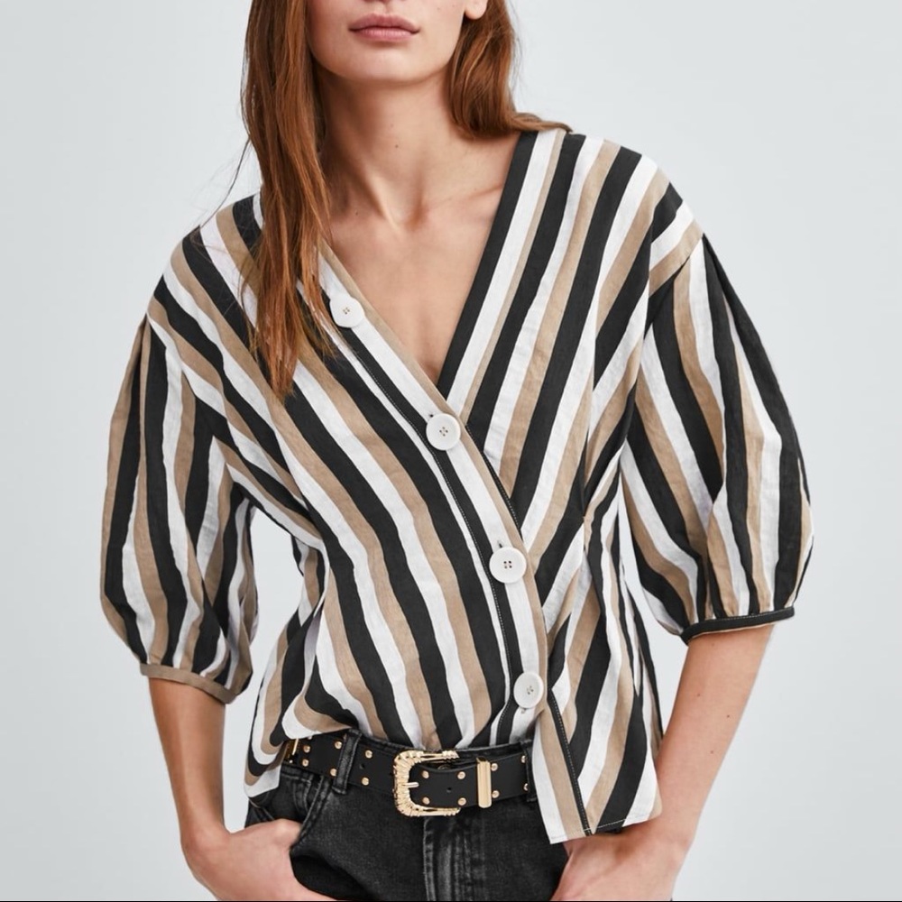 Zara XS Striped Wrap Top